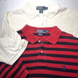 Lot of 2 VINTAGE Ralph Lauren Polo Shirt XL Blue Red Striped /Cream Pony‎ READ